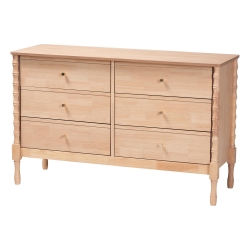 Baxton Studio Laurent Dresser - 6-Drawer Bedroom Organizer with Bamboo-Style Turned Legs, Cottage Farmhouse Storage Cabinet for Clothing or Linens
